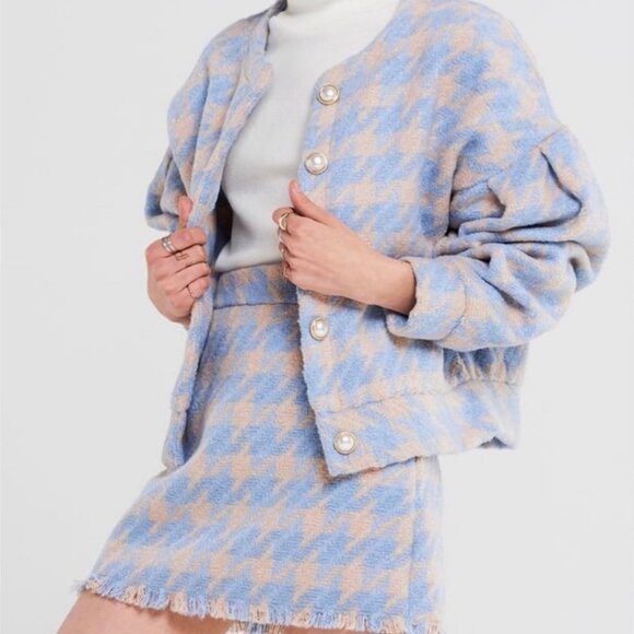 NEW Storets Lori Houndstooth 2 Piece Set Size Small Purple Wool Skirt Jacket NWT - Picture 3 of 14